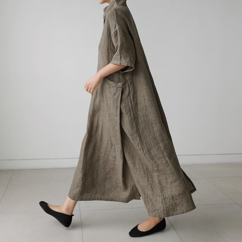 Damen Oversized Maxikleid mit lässigem Schnitt und atmungsaktivem Baumwollmaterial Drune
