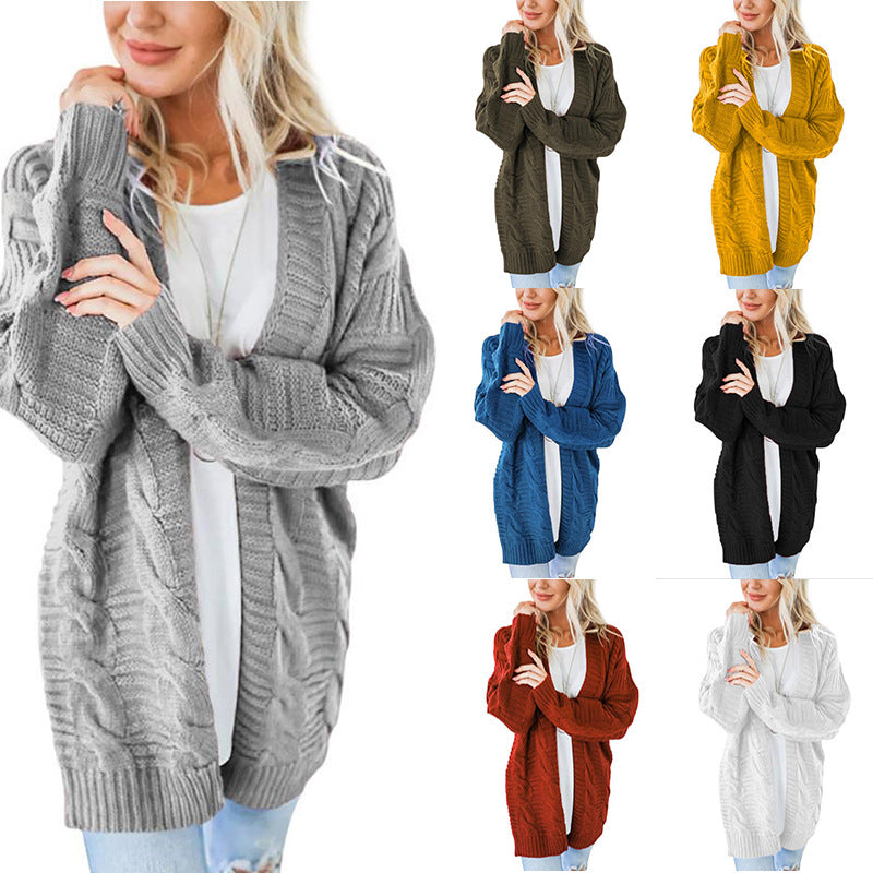 Damen nan langer oversize Strickcardigan mit Zopfmuster und V-Ausschnitt Drune