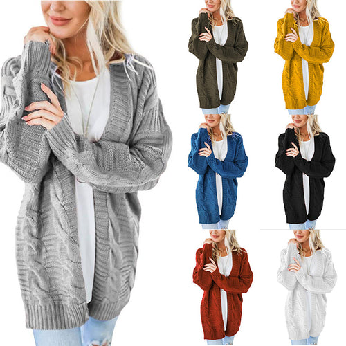 Damen nan langer oversize Strickcardigan mit Zopfmuster und V-Ausschnitt Drune