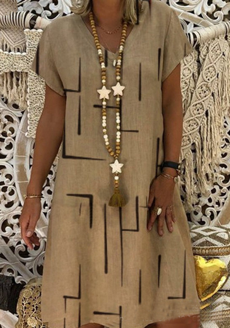 Damen Bequemes Tunika-Kleid mit modernen grafischen Mustern Drune