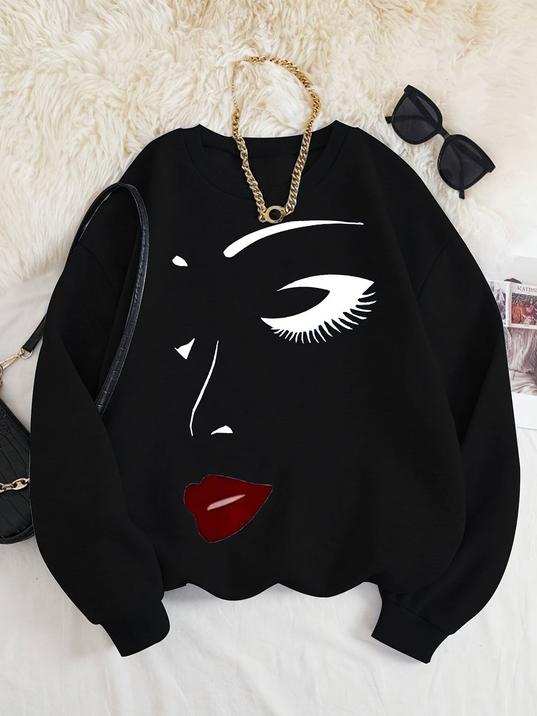 Drune | Sweatshirt mit Gesichtsdruck Baumwolle Künstlerisch und Bequem
