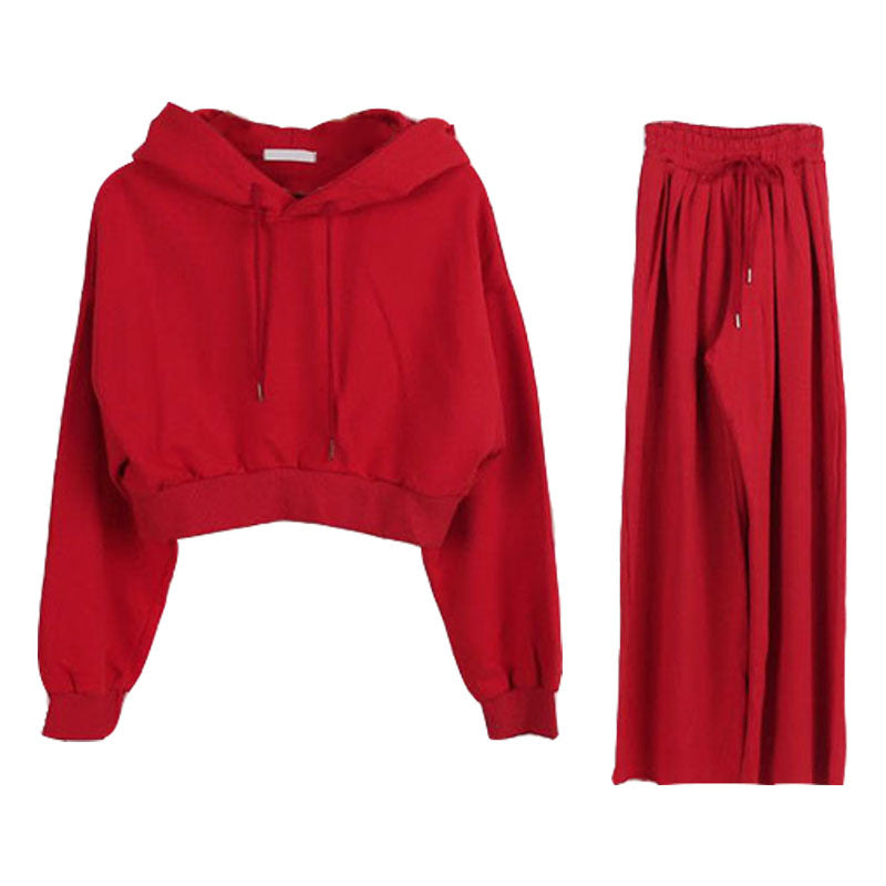 Damen lässiges Cropped Hoodie mit weitem Hosen-Set Drune