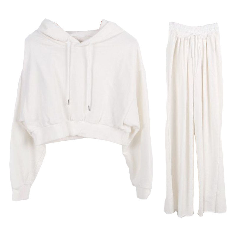 Damen lässiges Cropped Hoodie mit weitem Hosen-Set Drune