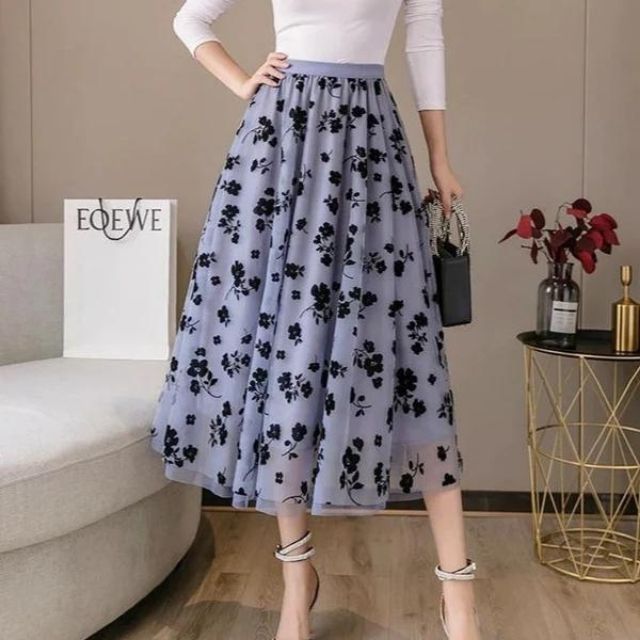 Drune | Eleganter Maxirock Aus Mesh mit Blumenmuster