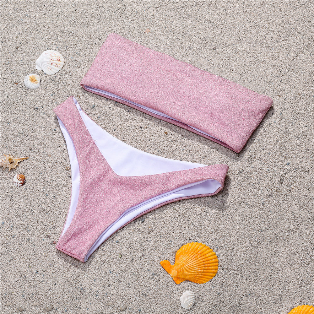 Damen Bandeau-Bikini mit schimmerndem Oberteil Drune