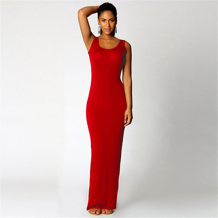 Damen Maxikleid aus weichem Jersey mit tiefem Rundhalsausschnitt Drune