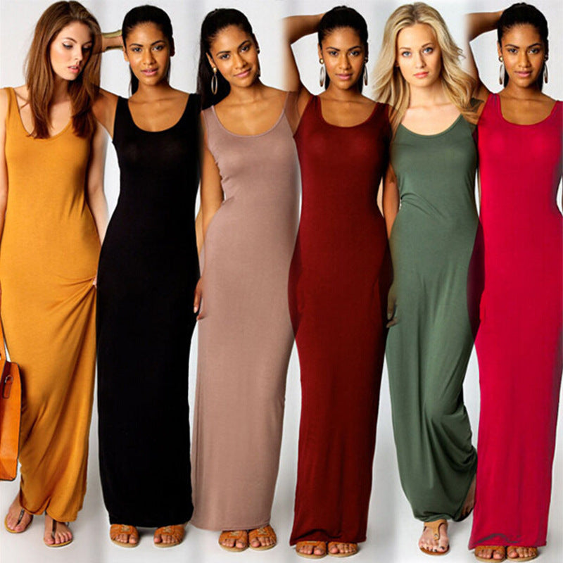 Damen Maxikleid aus weichem Jersey mit tiefem Rundhalsausschnitt Drune