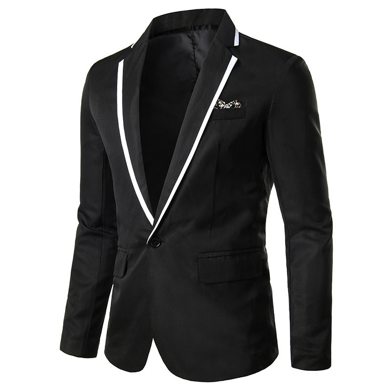 Herren nan einreihiges Abend-Sakko mit kontrastpaspel, Schalkragen-Optik und tailliertem Slim-Fit Drune
