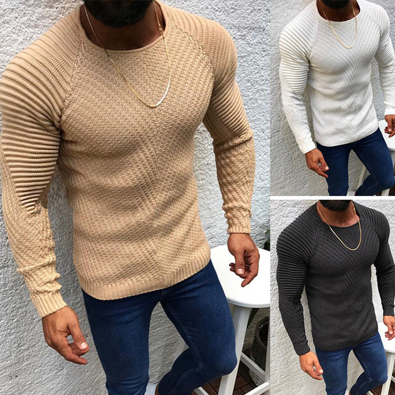 Herren nan strukturierter Slim-Fit Raglanpullover aus feinem Rippen- und Waffelstrick Drune