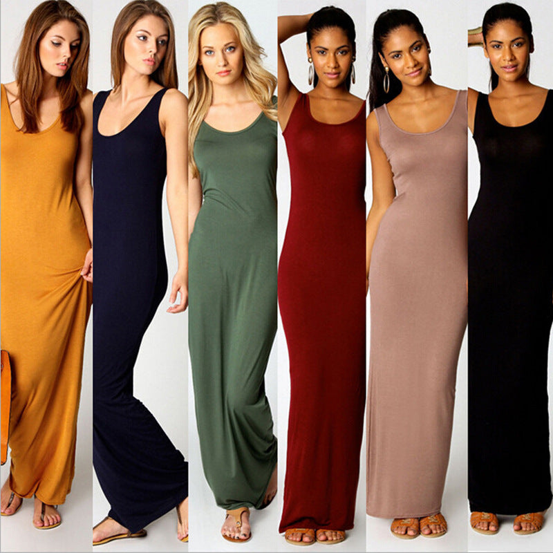Damen Maxikleid aus weichem Jersey mit tiefem Rundhalsausschnitt Drune