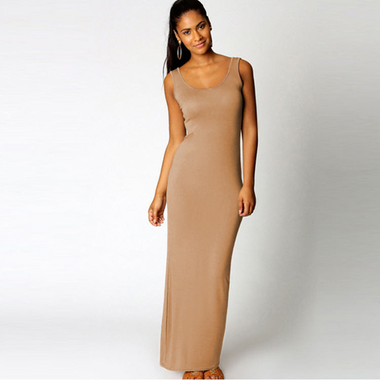 Damen Maxikleid aus weichem Jersey mit tiefem Rundhalsausschnitt Drune