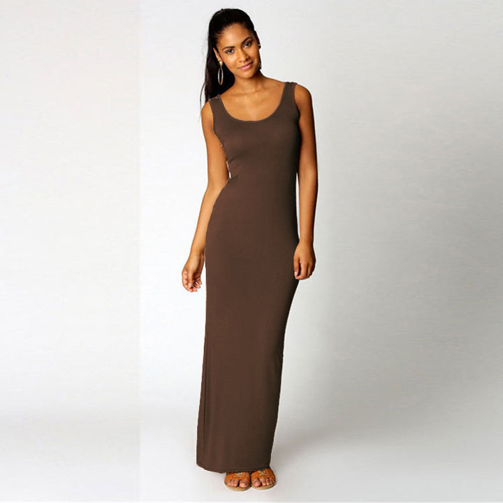Damen Maxikleid aus weichem Jersey mit tiefem Rundhalsausschnitt Drune