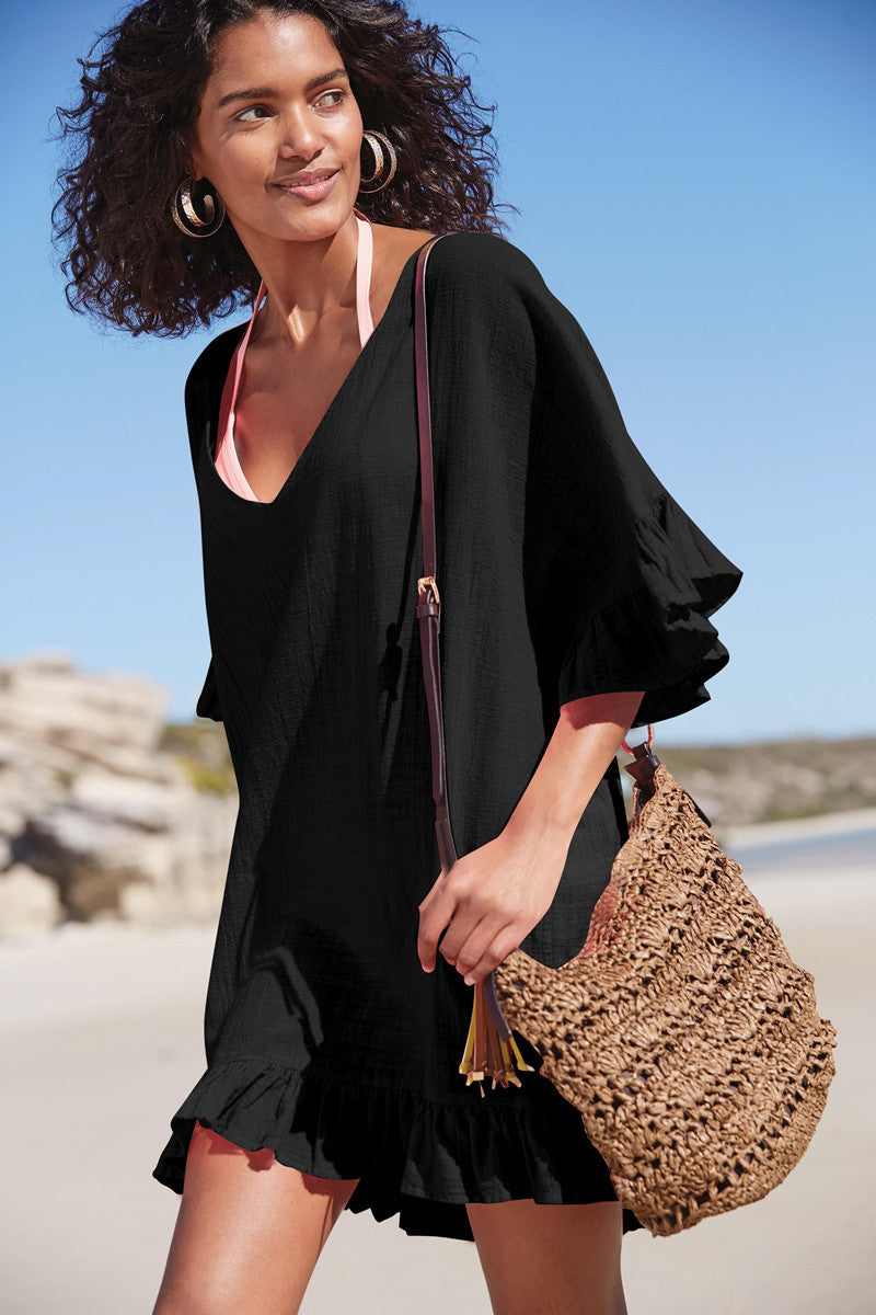Damen luftiges Strandkleid mit Volant-Saum Drune