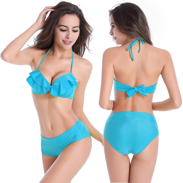 Damen Rüschen-Bikini-Set mit hoher Taille Drune