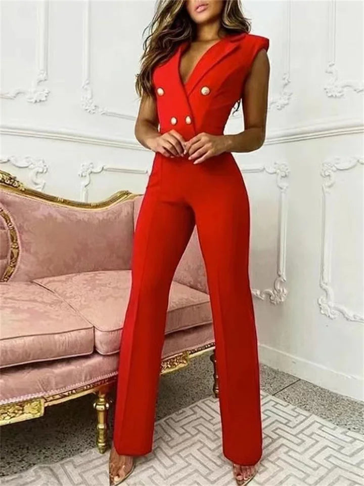 Drune | Jumpsuit mit V-Ausschnitt und Pied-de-Poule-Druck | Trendy und Elegant