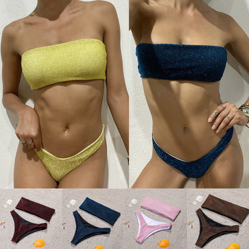 Damen Bandeau-Bikini mit schimmerndem Oberteil Drune