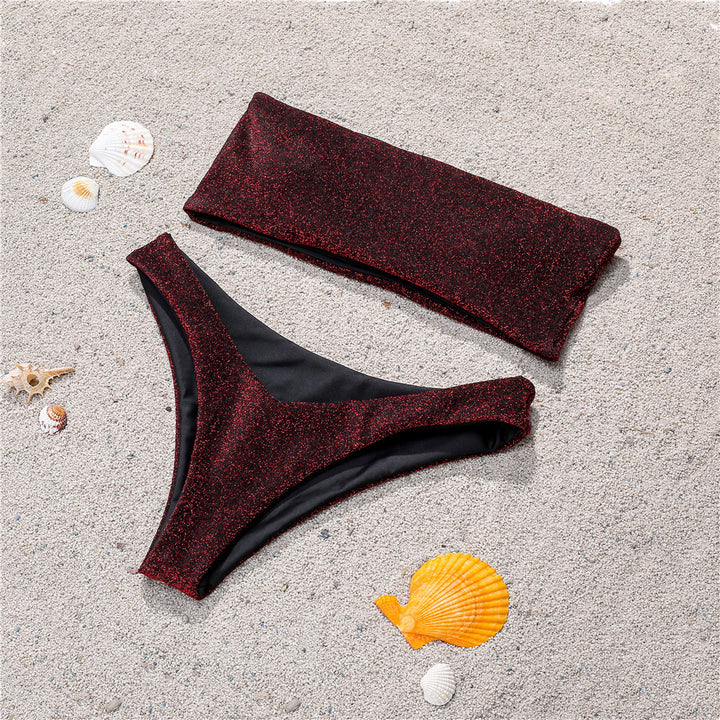 Damen Bandeau-Bikini mit schimmerndem Oberteil Drune