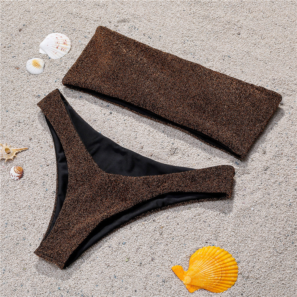 Damen Bandeau-Bikini mit schimmerndem Oberteil Drune