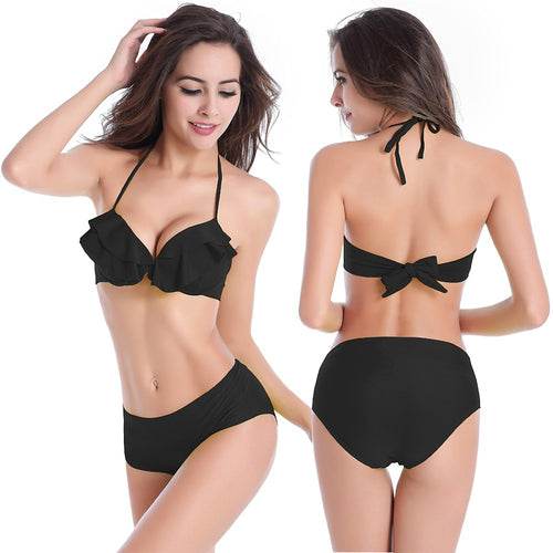 Damen Rüschen-Bikini-Set mit hoher Taille Drune