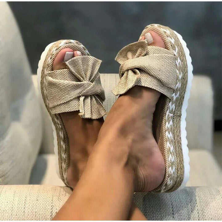 Damen nan raffinierte Knotenslipper auf geflochtener Juteplattform mit rutschfester Wellenlaufsohle Drune