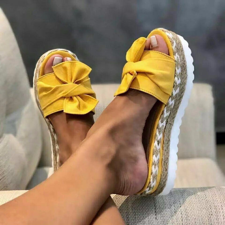Damen nan raffinierte Knotenslipper auf geflochtener Juteplattform mit rutschfester Wellenlaufsohle Drune