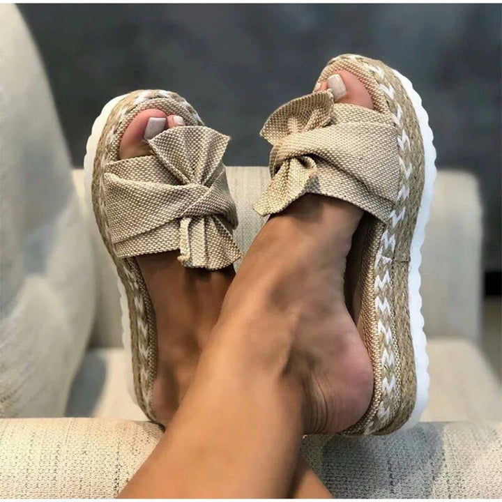 Damen nan raffinierte Knotenslipper auf geflochtener Juteplattform mit rutschfester Wellenlaufsohle Drune