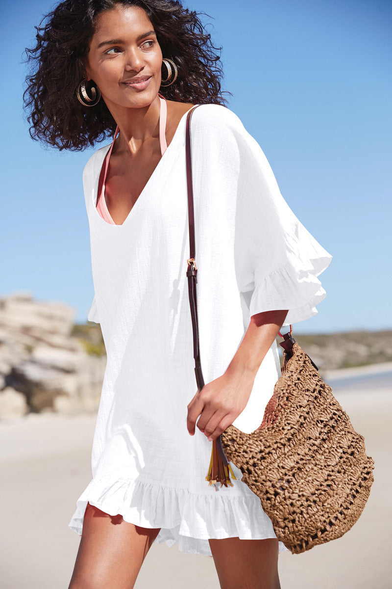 Damen luftiges Strandkleid mit Volant-Saum Drune