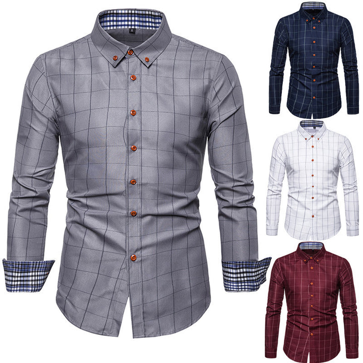 Herren nan tailliertes Businesshemd mit Button-Down-Kragen kariert und kontrastfutter Drune