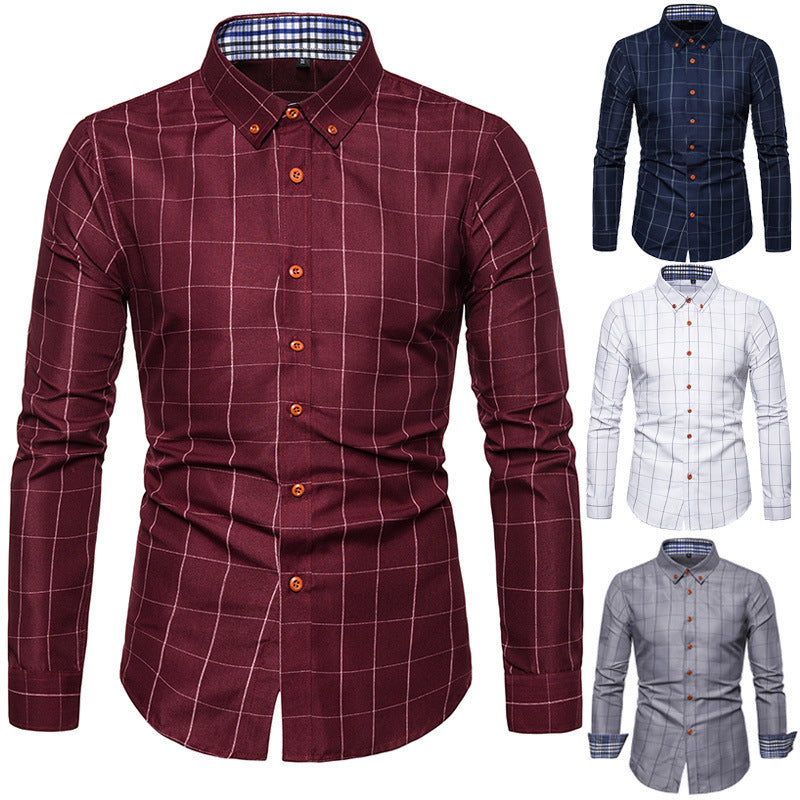 Herren nan tailliertes Businesshemd mit Button-Down-Kragen kariert und kontrastfutter Drune