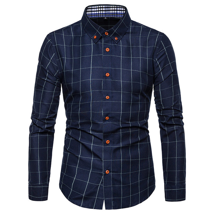 Herren nan tailliertes Businesshemd mit Button-Down-Kragen kariert und kontrastfutter Drune