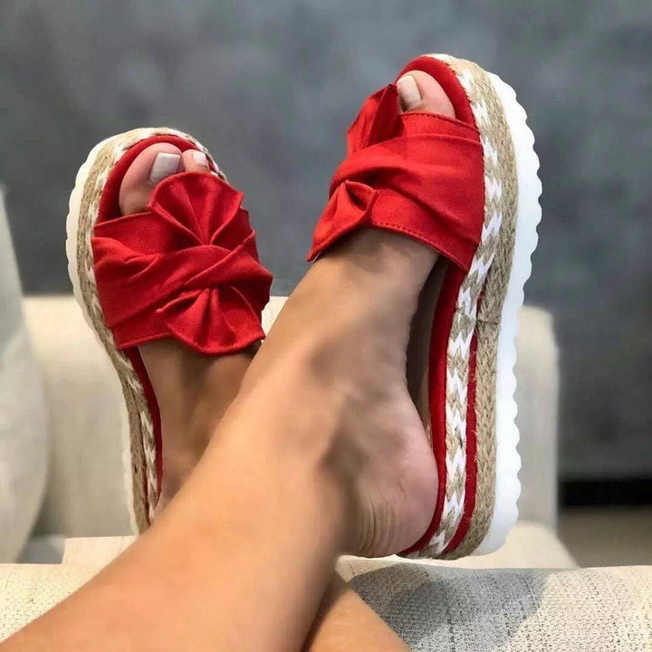Damen nan raffinierte Knotenslipper auf geflochtener Juteplattform mit rutschfester Wellenlaufsohle Drune