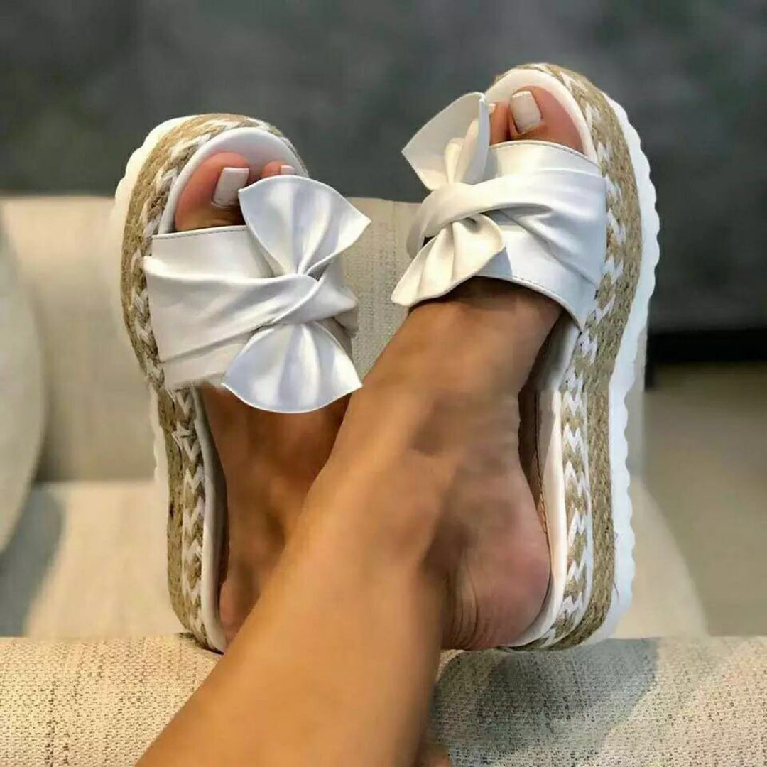 Damen nan raffinierte Knotenslipper auf geflochtener Juteplattform mit rutschfester Wellenlaufsohle Drune