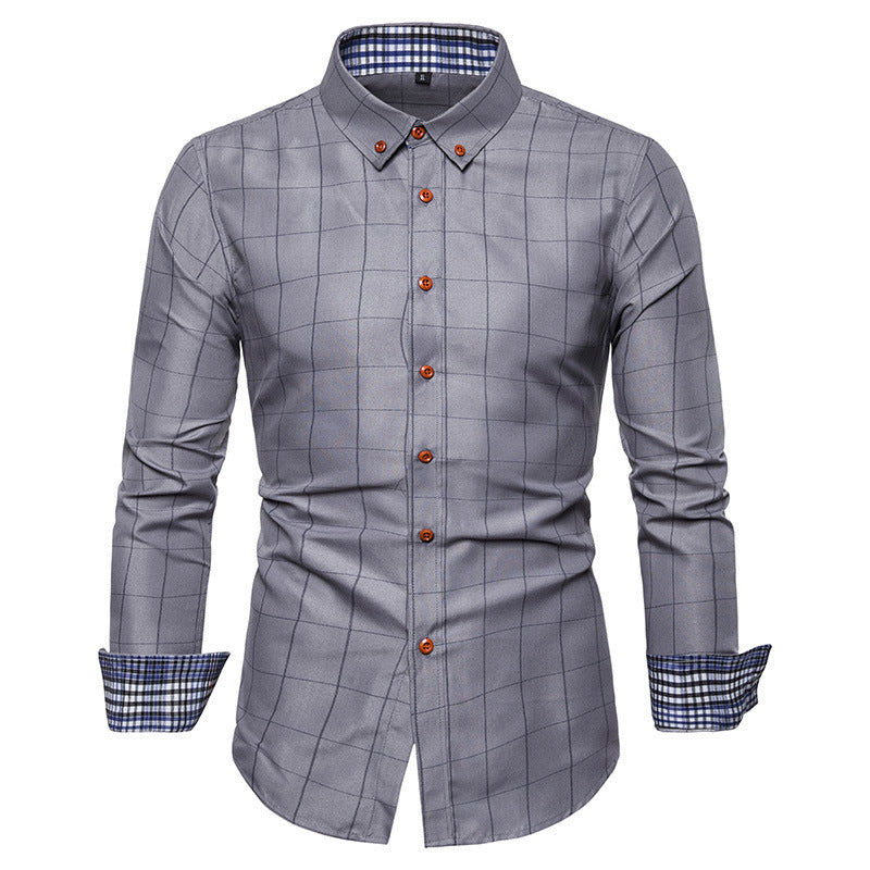 Herren nan tailliertes Businesshemd mit Button-Down-Kragen kariert und kontrastfutter Drune