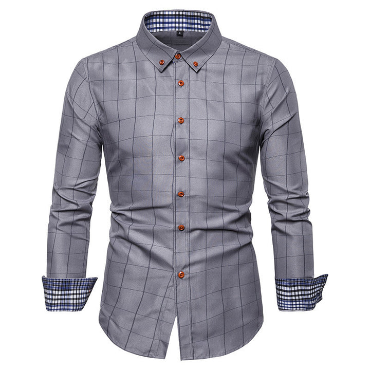 Herren nan tailliertes Businesshemd mit Button-Down-Kragen kariert und kontrastfutter Drune