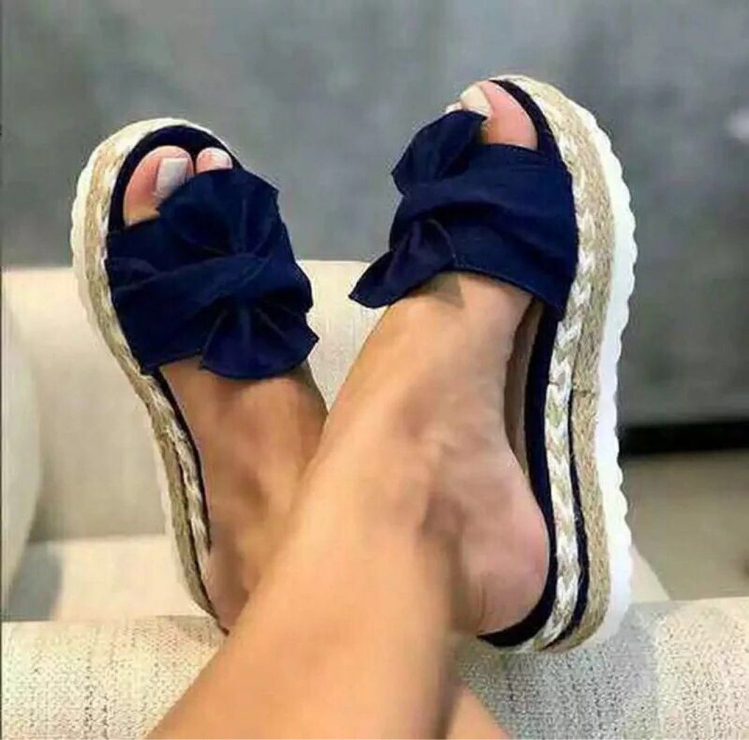 Damen nan raffinierte Knotenslipper auf geflochtener Juteplattform mit rutschfester Wellenlaufsohle Drune