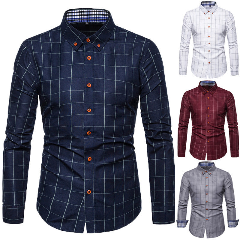 Herren nan tailliertes Businesshemd mit Button-Down-Kragen kariert und kontrastfutter Drune