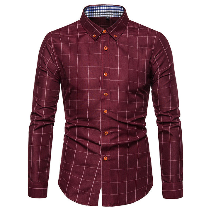 Herren nan tailliertes Businesshemd mit Button-Down-Kragen kariert und kontrastfutter Drune
