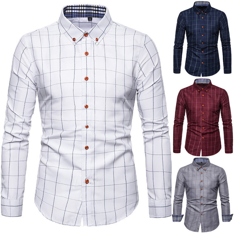 Herren nan tailliertes Businesshemd mit Button-Down-Kragen kariert und kontrastfutter Drune
