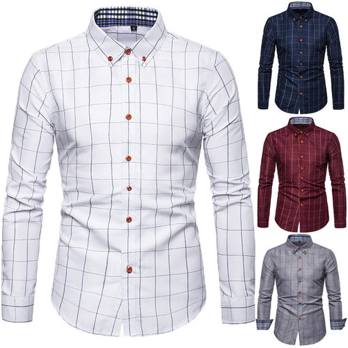 Herren nan tailliertes Businesshemd mit Button-Down-Kragen kariert und kontrastfutter Drune
