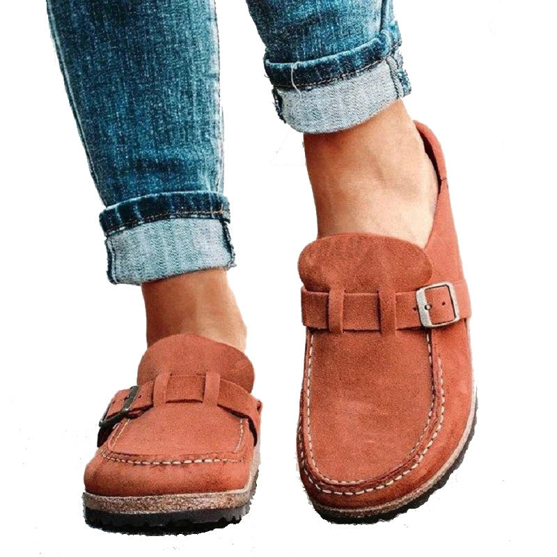 Damen nan lässige Velours-Mokassin-Mule mit verstellbarer Schnallenlasche und Kork-Zwischensohle Drune