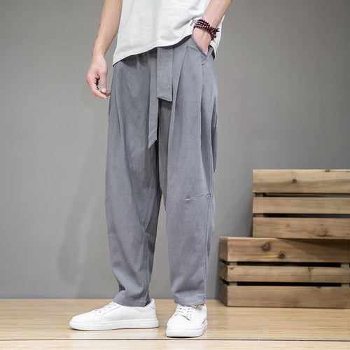 Herren nan lockere Leinenhose mit Kordelbund und tapered Bein Drune