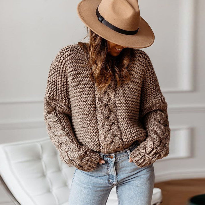 Damen Grober Strickpullover mit Zopfmuster Drune