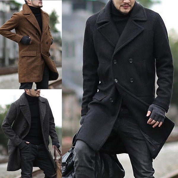 Herren eleganter Wollmantel mit doppelter Knopfleiste und großem Revers Drune