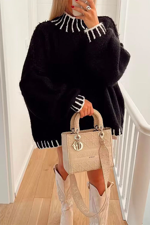 Drune | Cozy roll-neck sweater with color block pattern