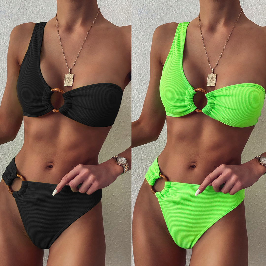 Damen asymmetrisches Bikini-Set mit dekorativen Ringdetails Drune