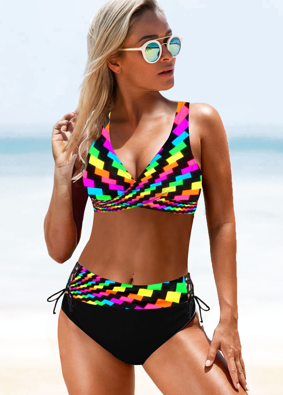 Damen Sportliches Bikini-Set mit verstellbaren Trägern und modischem Farbdesign Drune