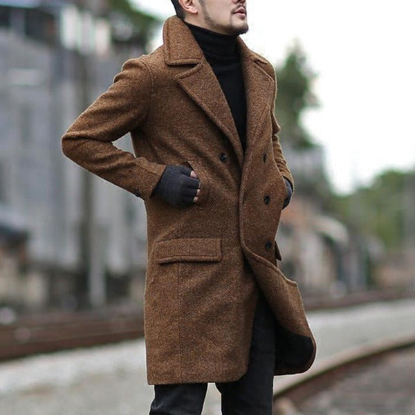 Herren eleganter Wollmantel mit doppelter Knopfleiste und großem Revers Drune