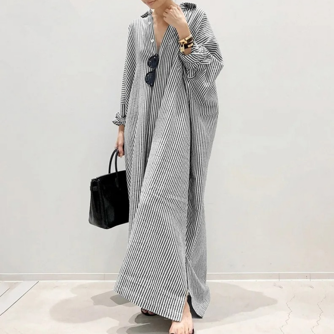 Drune - elegantes gestreiftes Blusenkleid mit Knöpfen