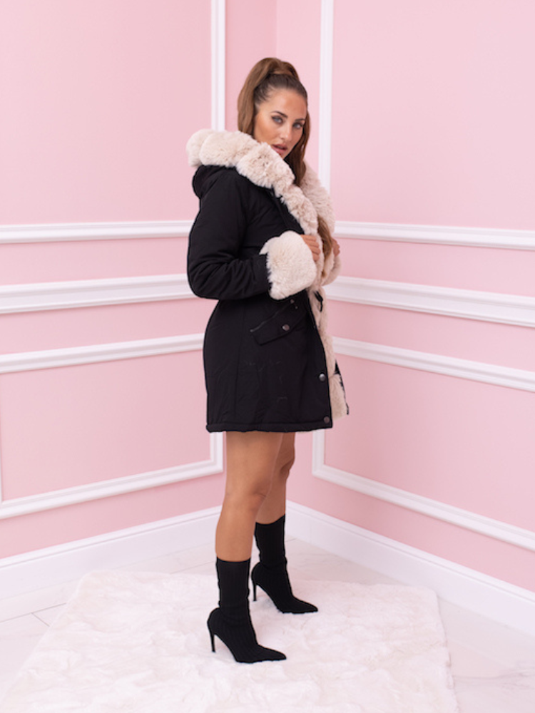 Drune | Pufferjacke aus Kunstpelz mit Kapuze für Frauen