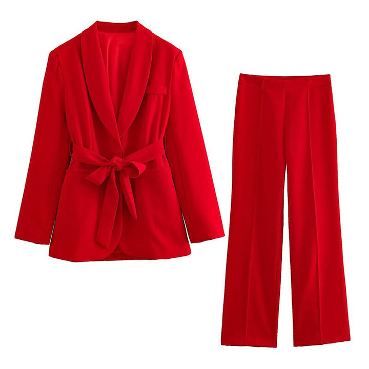 Drune 2-teiliger Damenanzug | Eleganter Blazer mit Gürtel und passender Hose